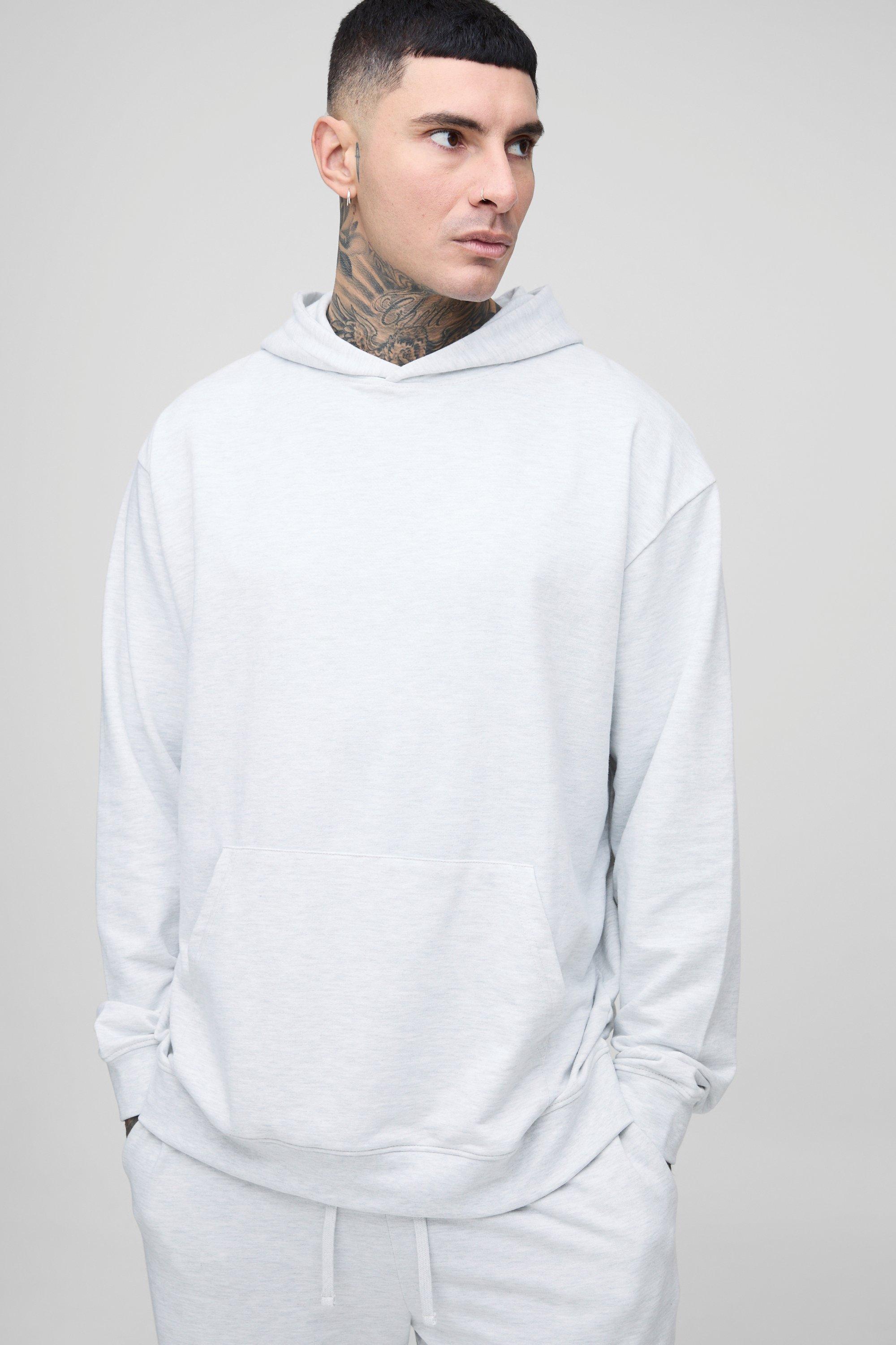 Mens Grey Tall 260GSM Loopback Oversized Fit Basic Hoodie, Grey
